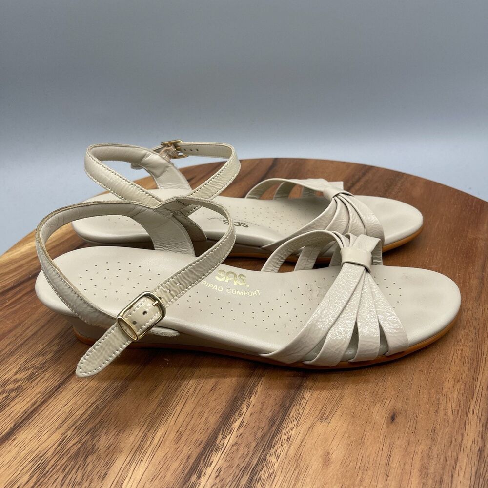 SAS Sandals Womens Size 9.5 S Quarter Strippy Strap Wedges Ivory Casual Comfort